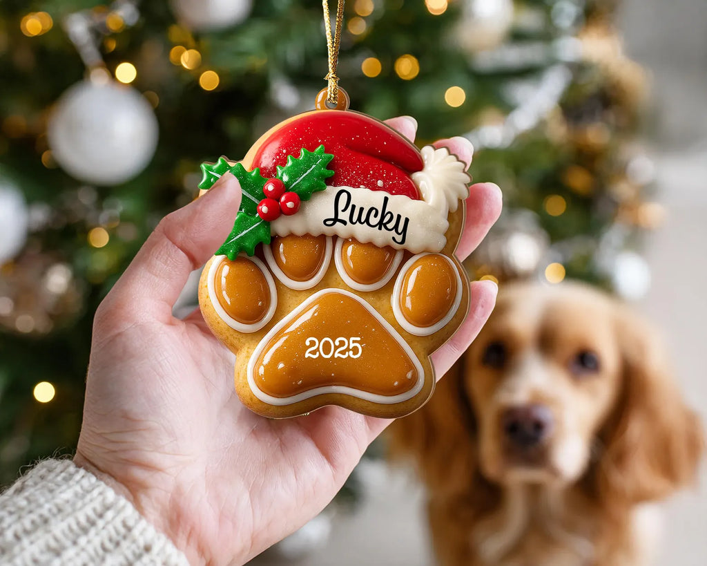 Personalized Gingerbread Pet Paw Ornament, Custom Pet Christmas Ornament, Dog Paw With Name Ornament, Dog Mom Gift, Christmas Ornament. COBILUMIE34