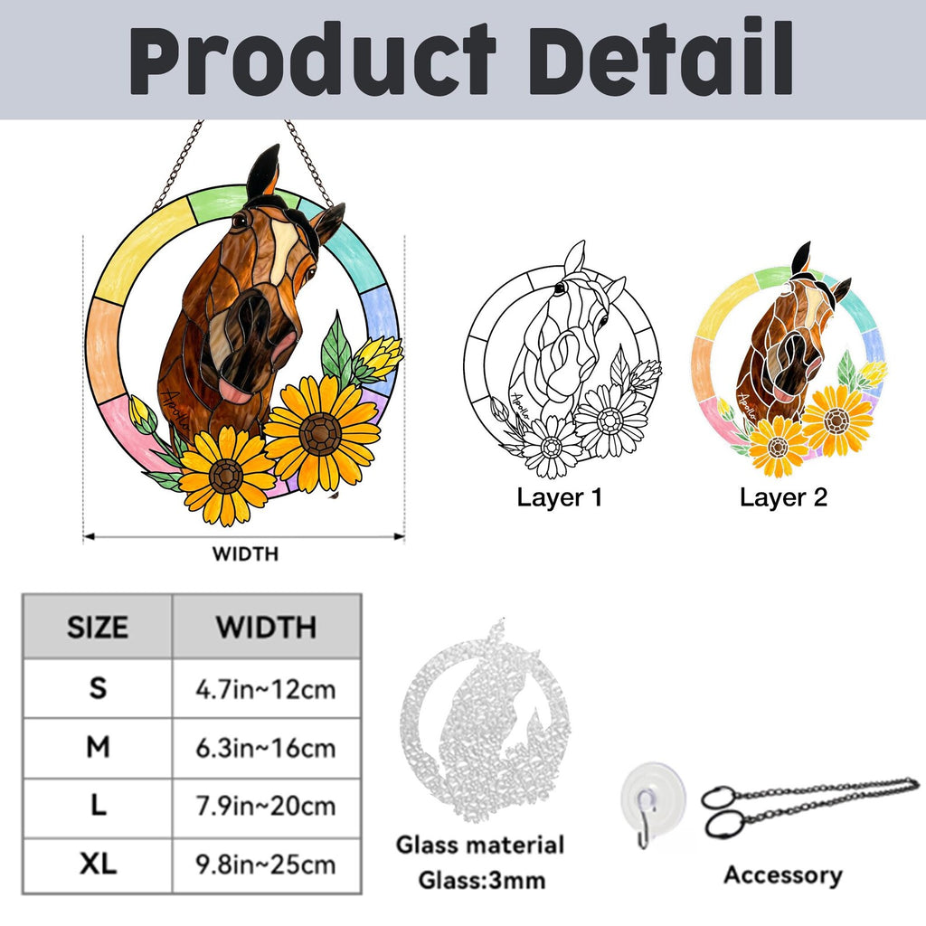 Personalized Horse Memorial Glass Suncatcher, Custom Pet Portrait From Photo Gift, Pet Memorial Gift, Horse Lover Gift, Horse Girl Gift. SCCBILUMMIE42