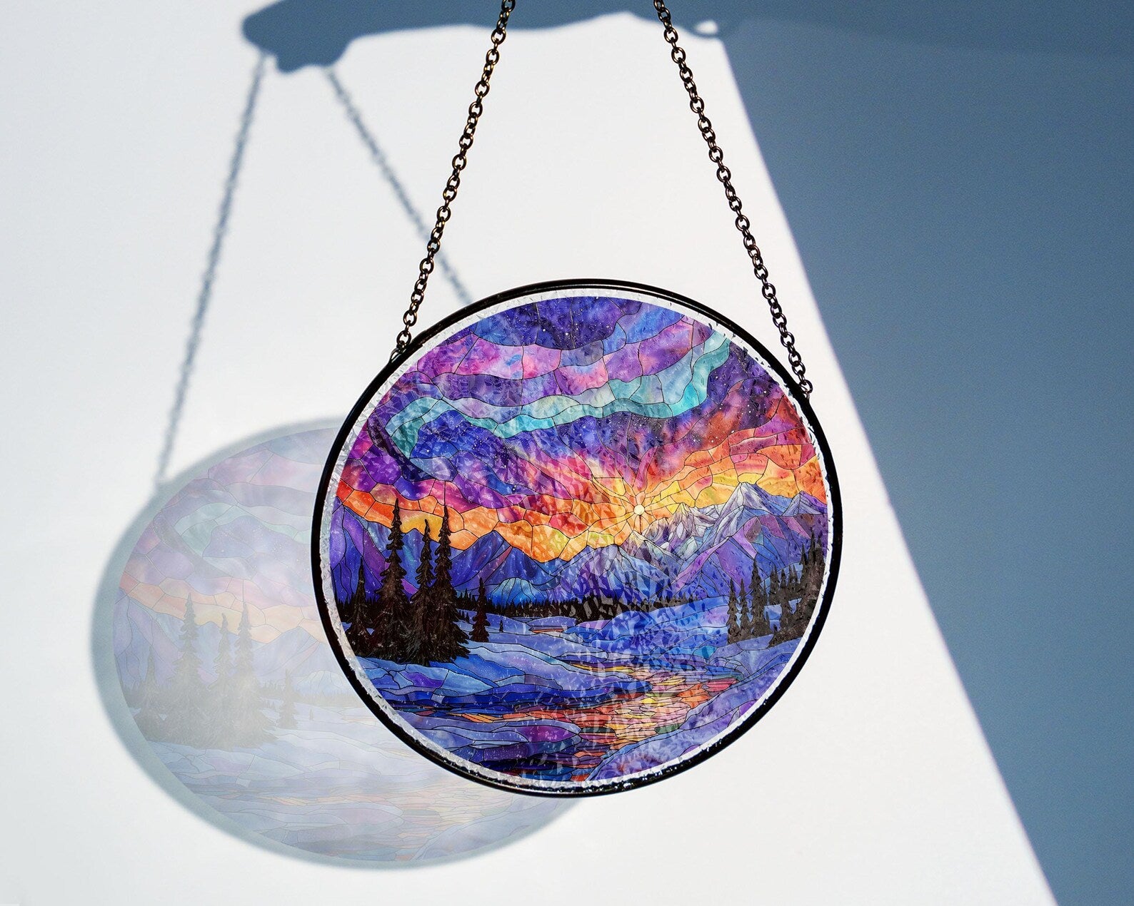 Denali National Park Glass Suncatcher, US National Park Glass Art, Mountain Suncatcher, Traveler Gift, Window Hangings, Christmas Gifts. SCBILUMIE22