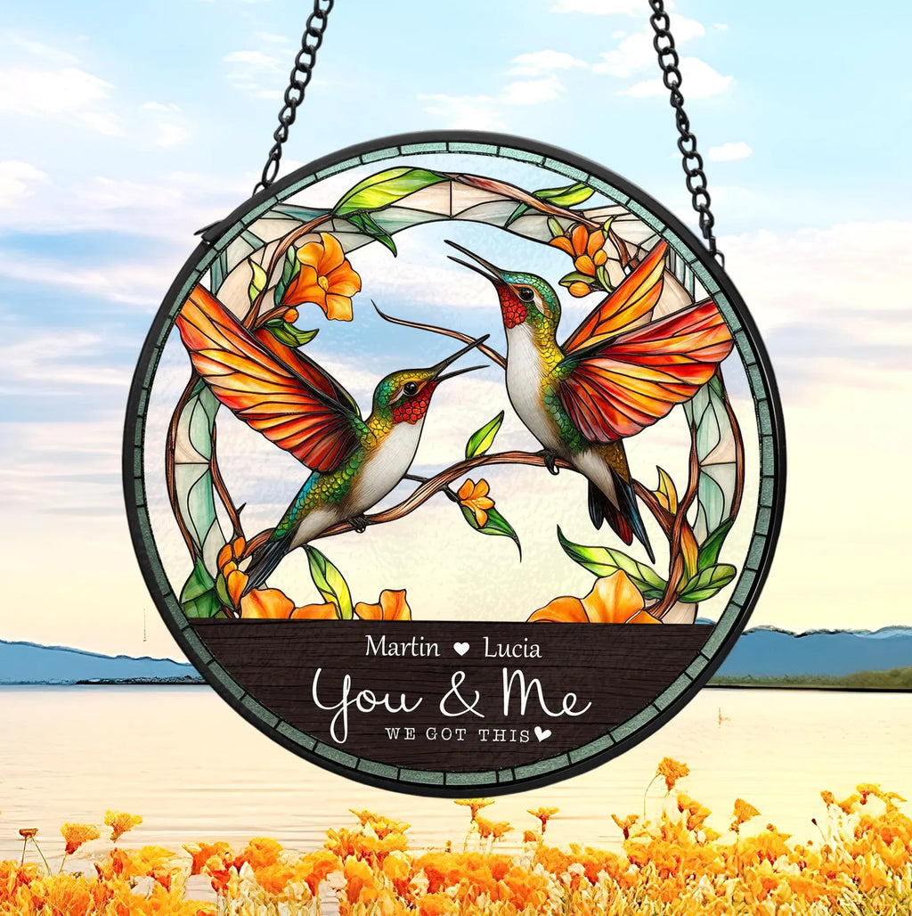 Personalized Hummingbird Couple Glass Suncatcher, Valentine Gifts, Hummingbird Glass Art, Gift For Couple, Anniversary Gift, Home Decor. SCBILUMIE3