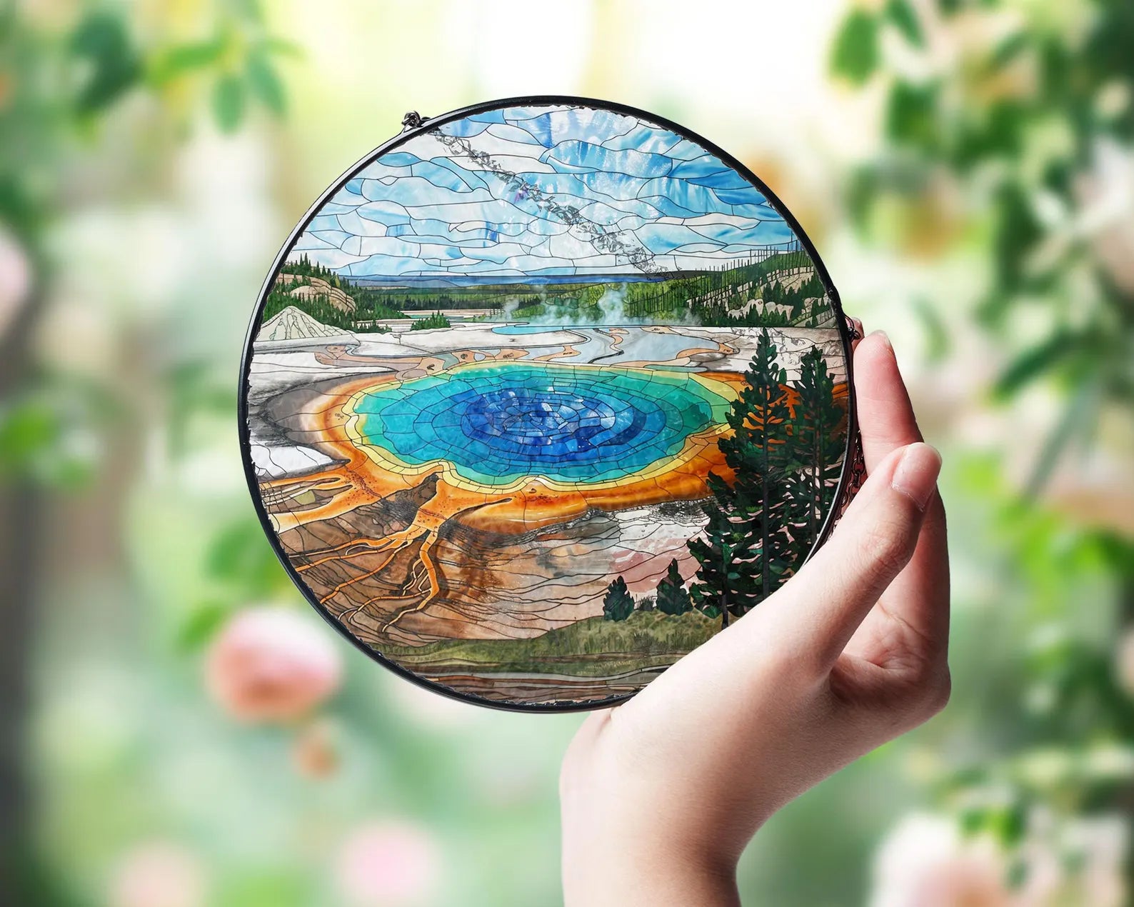 Yellowstone National Park Glass Suncatcher, US National Park Glass Art, Window Hangings, Travel Gift, National Park Gift, Nature Lover Gift. SCBILUMIE27