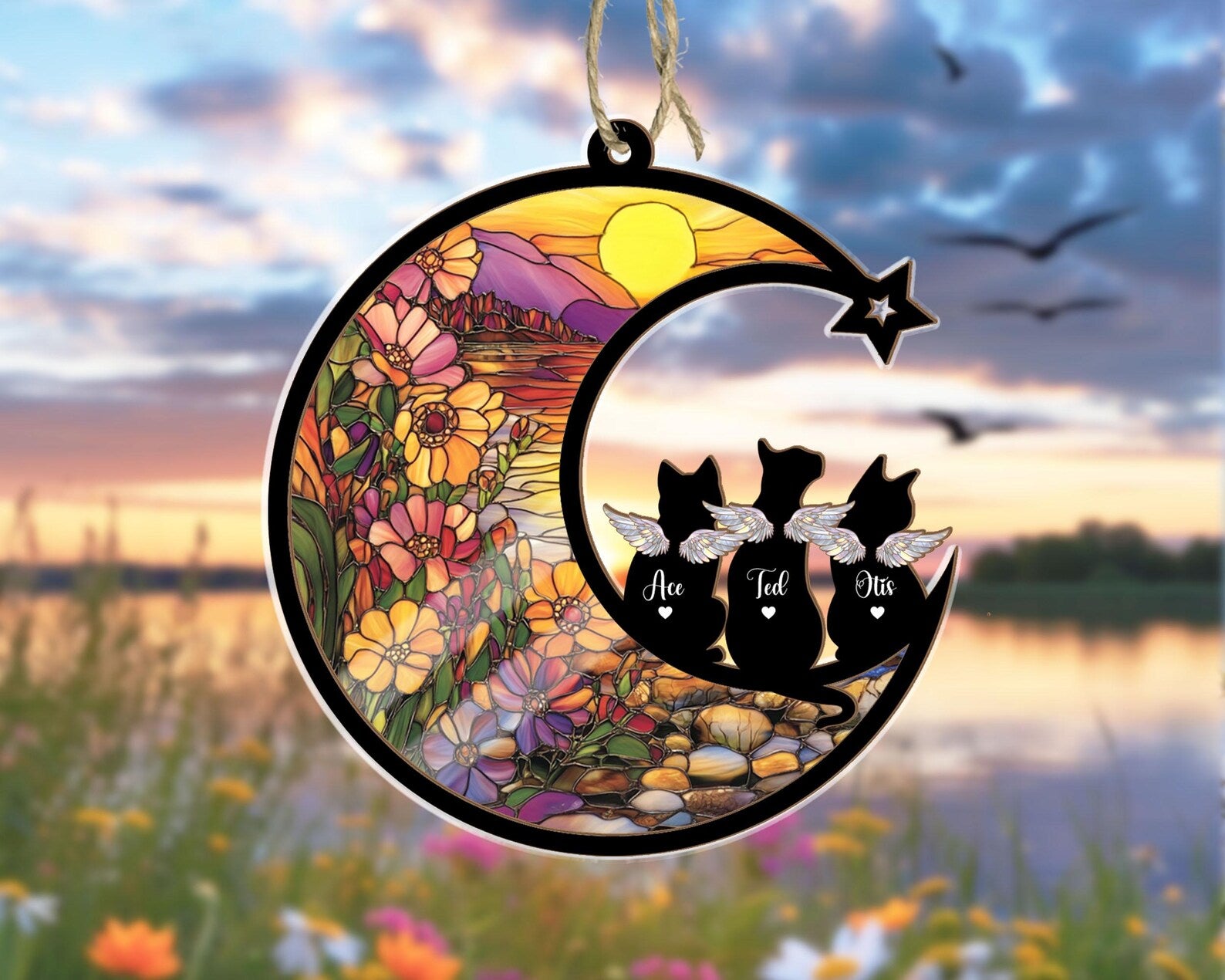 Personalized Cats Loss Suncatcher, Custom Pet Memorial Gift, Cat Memorial Suncatcher, Pet Loss Gift, Pet Sympathy Gift, Pet Remembrance Gift. SCCBILUMMIE19