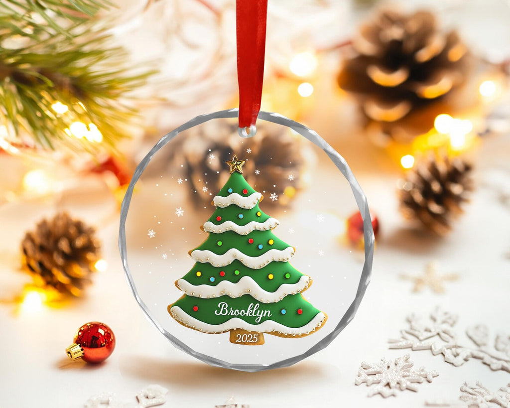Personalized Name Christmas Tree Glass Ornament, Custom Family Name Christmas Ornament, Kids Name Ornament, Christmas Tree Decoration. COBILUMIE79