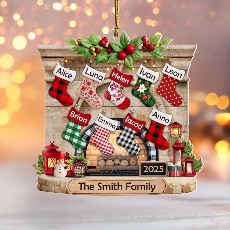 Custom Family Christmas Stockings Ornament, Fireplace Ornament, Family Christmas Gift, Christmas Ornament for Family of 2 to 10 Members. COBILUMIE6