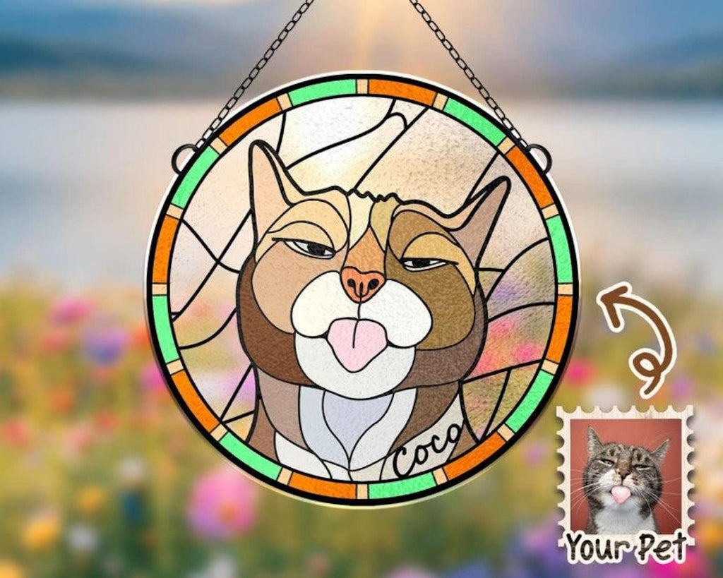 Personalized Pet Portrait Glass Suncatcher, Pet Memorial Gift, Dog Portrait From Photo Suncatcher, Loss Of Pet Gift, Pet Sympathy Gift. SCCBILUMMIE8