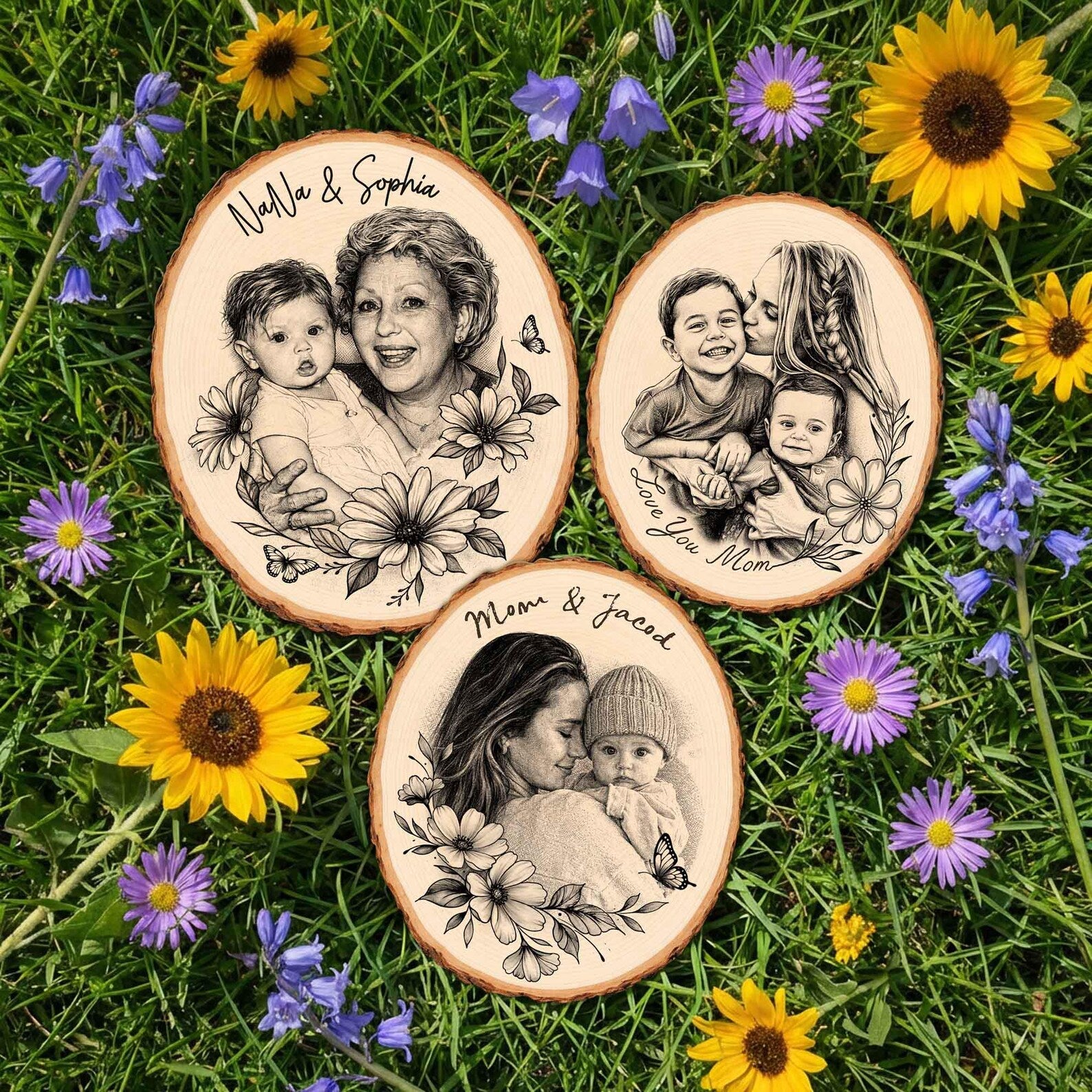 Custom Mom Wood Slice Photo Printing, Custom Family Portrait from Photo, Gift For Mom, Grandma Gift, Mothers Day Gift, Rustic Home Decor. MDBILUMIE13
