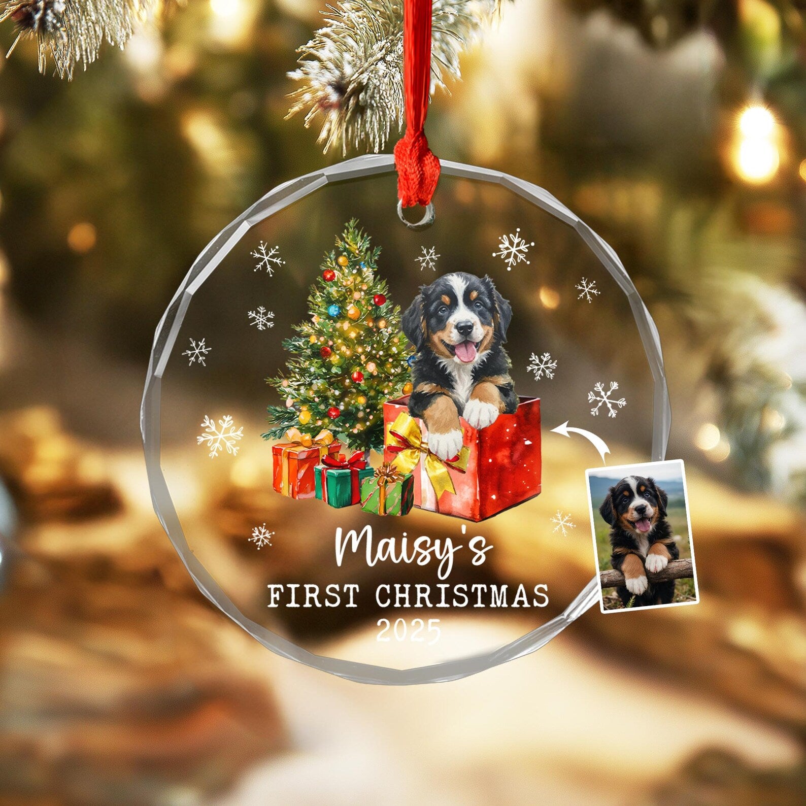 Custom Puppy's First Christmas Ornament, Custom Dog Photo Ornament, Pet's First Christmas Ornament, Dog Lover Gift, Christmas Decoration. COBILUMIE37