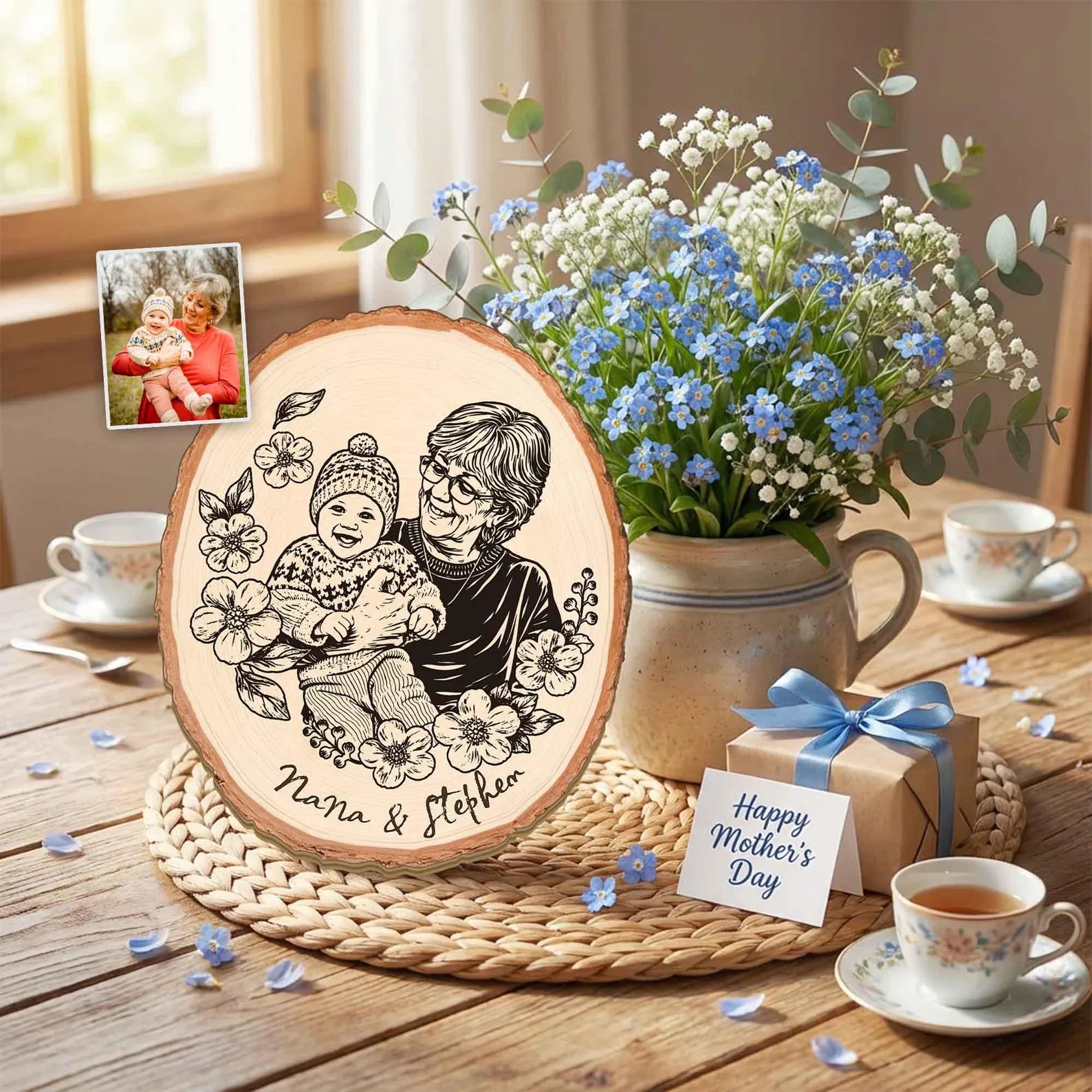 Custom Mom Portrait From Photo Wooden Sign, Custom Mom Photo Gift, Mother's Day Gift For Mom, Mom Birthday Gift, First Mother's Day Gift. MDBILUMIE11