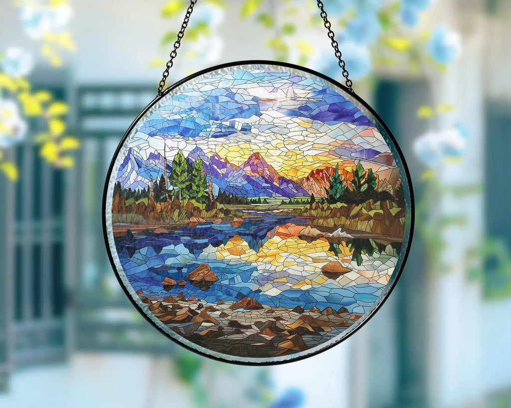 Grand Teton National Park Glass Suncatcher, US National Park Glass Art, Mountain Window Hangings, Hiker Gift, Window Decor, Christmas Gifts. SCBILUMIE25