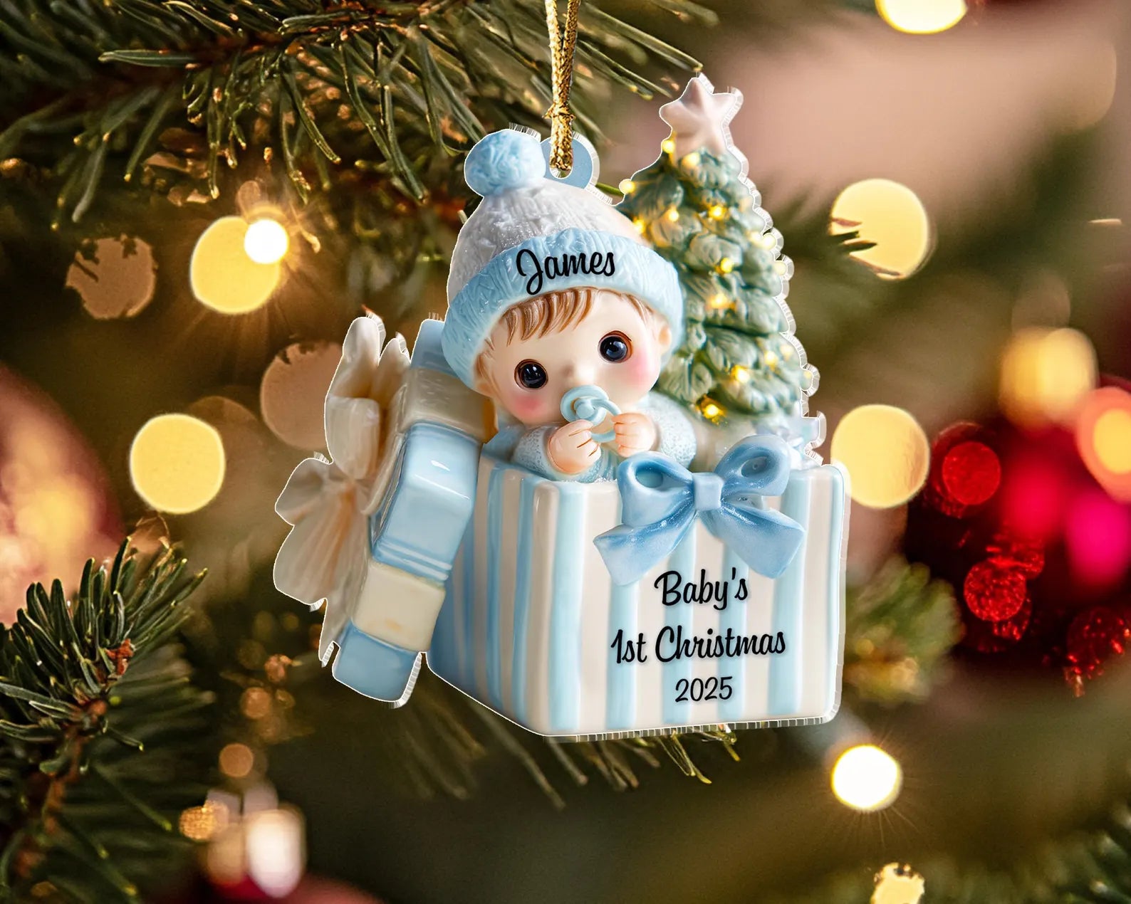 Custom Baby's 1st Christmas Ornament, Baby's First Christmas Gift, New Baby Gift, Baby Boy Ornament, Baby Shower Gift, Christmas Decor. COBILUMIE25