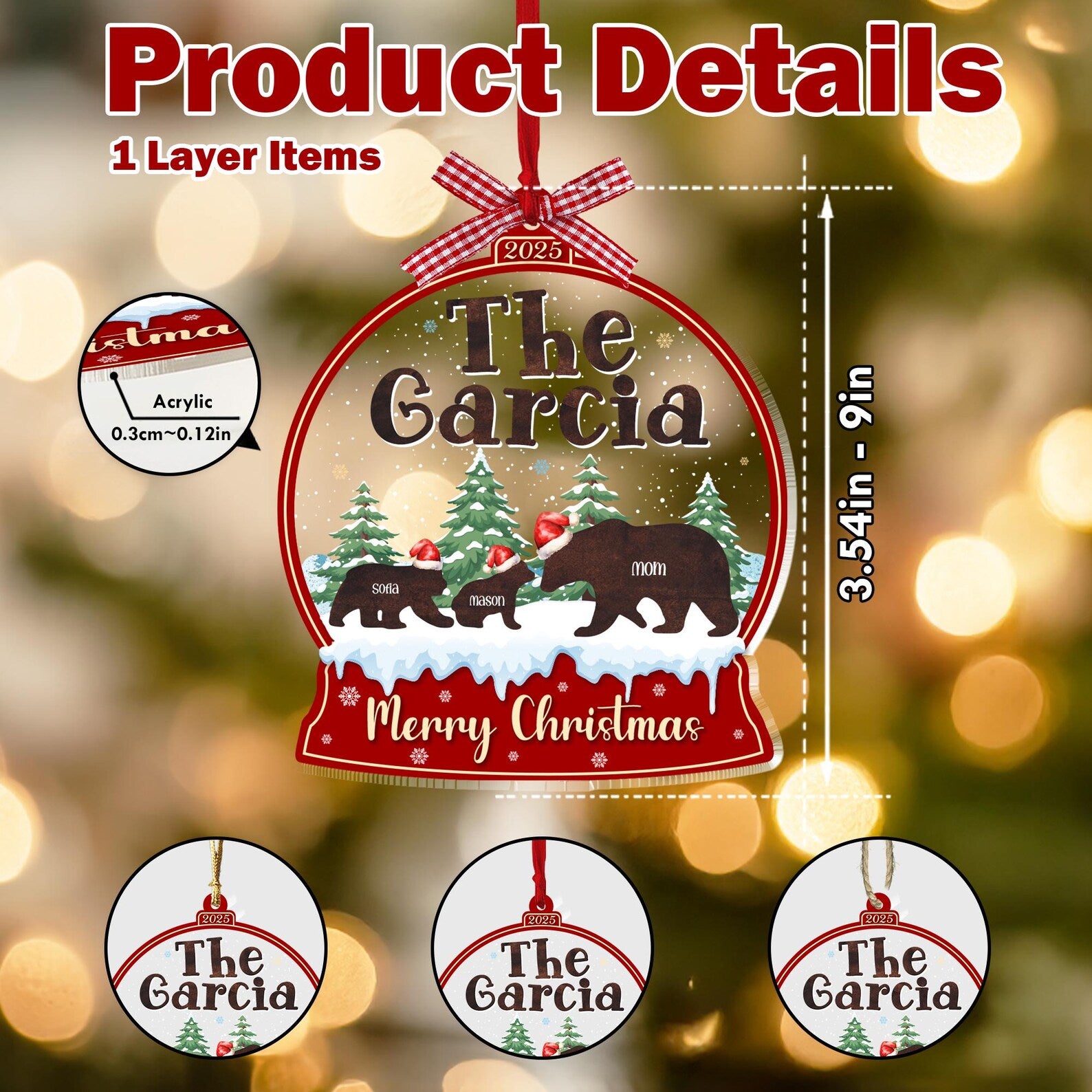 Custom Bear Family Christmas Ornament, Family Bear Ornament, Mama Bear Gift, Family Christmas Gift, New Parent Gift, Christmas Decor. COBILUMIE74