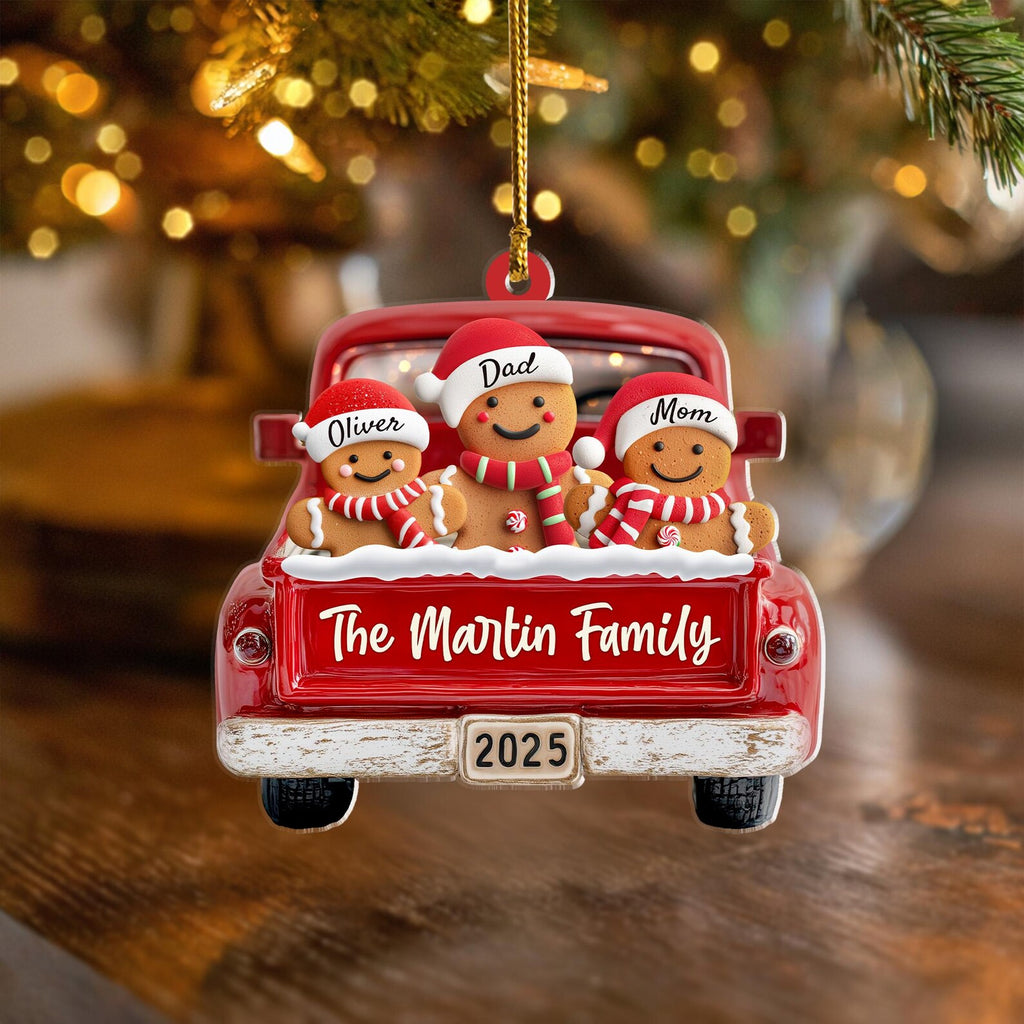 Custom Gingerbread Family Christmas Ornament, Custom Red Truck Ornament, Family Christmas Gift, Holiday Keepsake, Christmas Tree Decor. COBILUMIE40