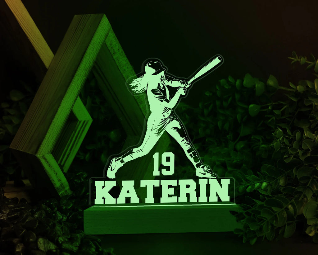 Personalized Softball Night Light, Custom Kids Names And Numbers, Softball Player Gift, Softball Girl Gift, Softball Coach Gift. NLFRBILUMIE8