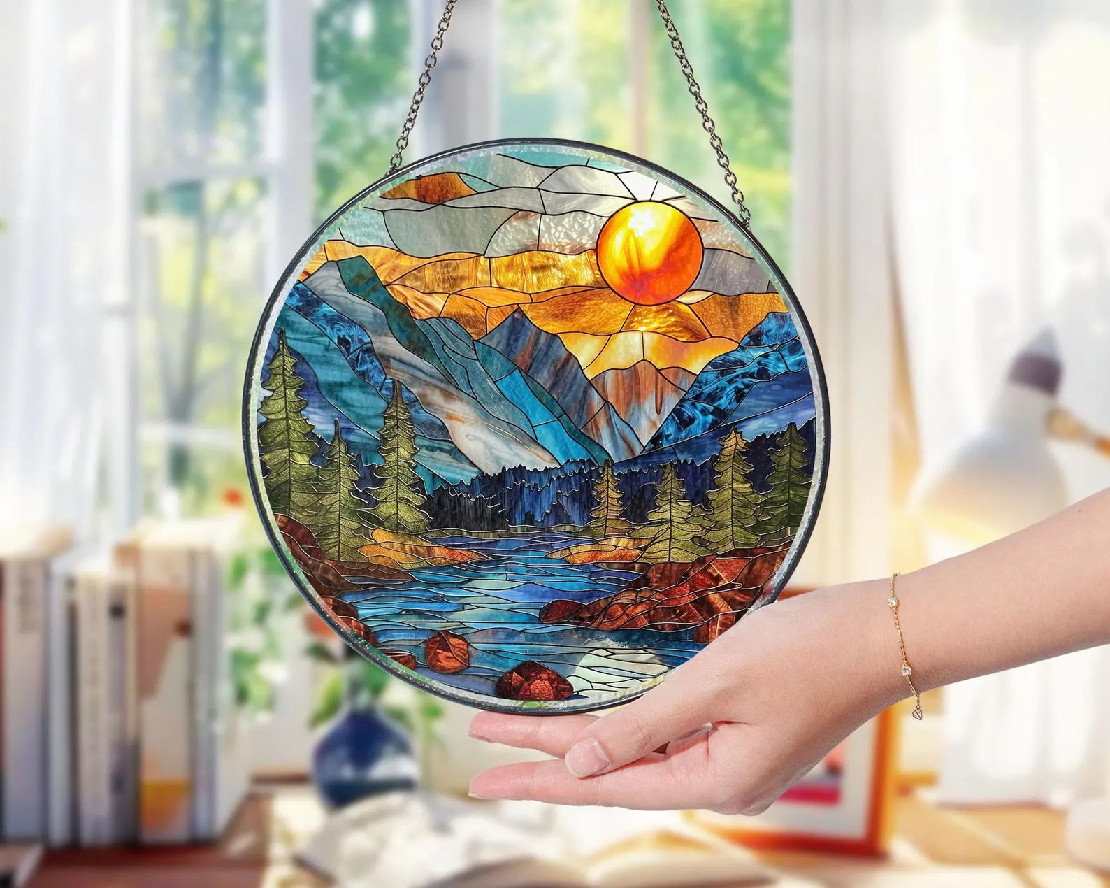 Glacier National Park Glass Suncatcher, Montana National Park Glass Art, Blue Ridge Mountains Window Hangings, Traveler Gifts. SCBILUMIE28