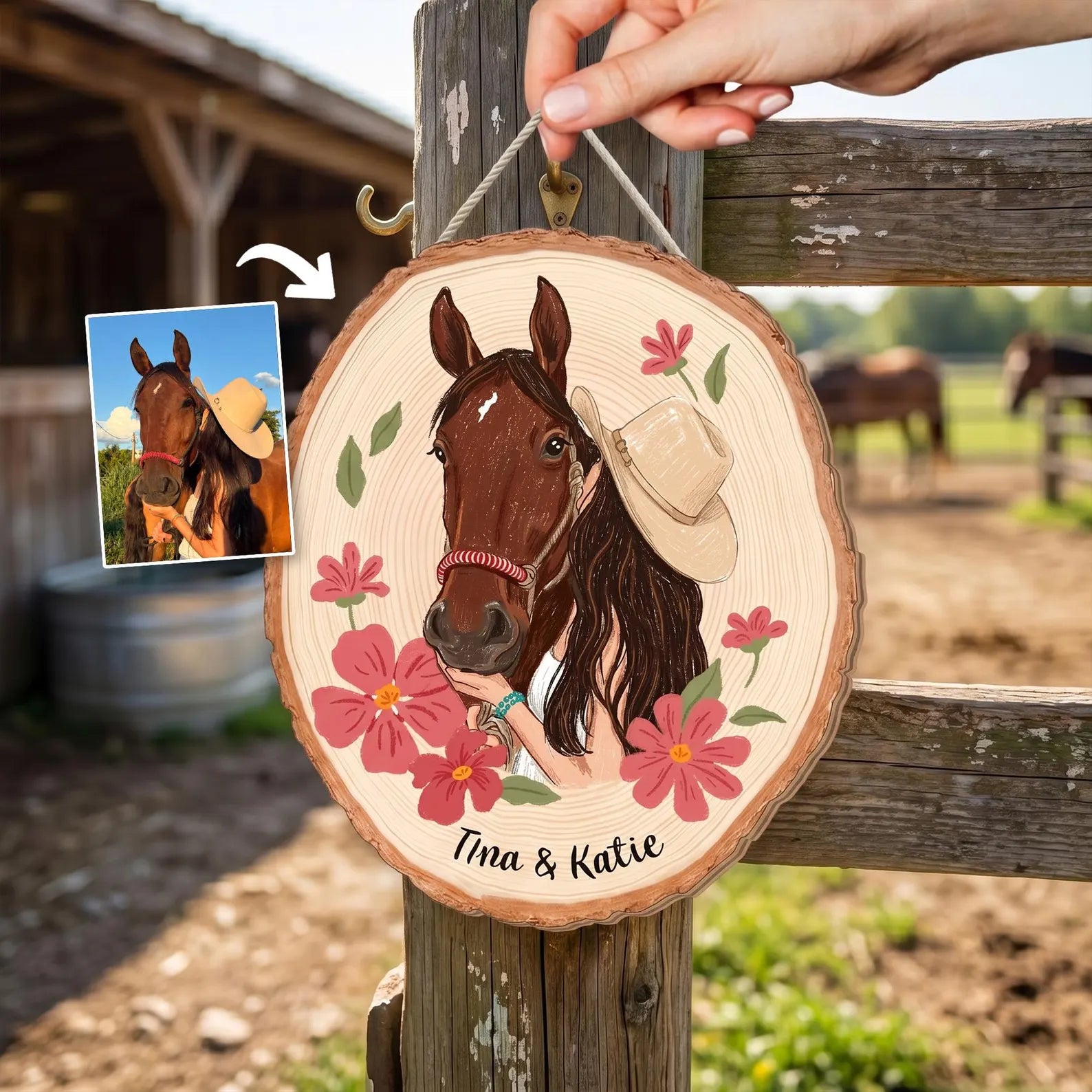 Custom Horse Portrait Wooden Hanging, Custom Pet Portrait Using Pet Photo, Horse Memorial Gift, Horse Lover Gift, Pet Loss Sympathy Gift. WHBILUMMIE6