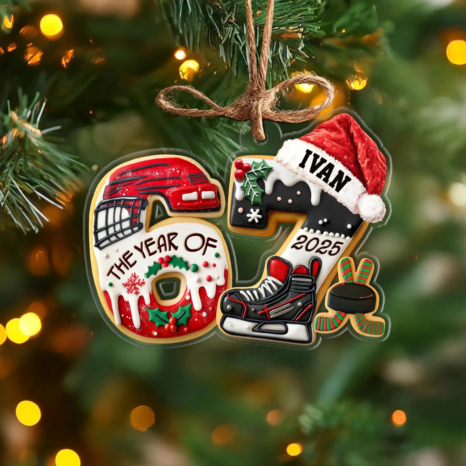 Custom Hockey Six Seven Ornament, 6 7 Christmas Ornament, Hockey Player Gift, Ornament For Kids, Hockey Christmas Gift, Christmas Decor. COBILUMIE42