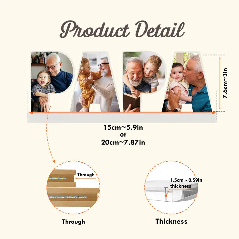 Custom Grandpa Photo Collage Light, Papa Night Light, Family Photo Gift, Gift For Grandpa, Gift For Papa, Christmas Gift From Grandkids. FDBILUMIE10