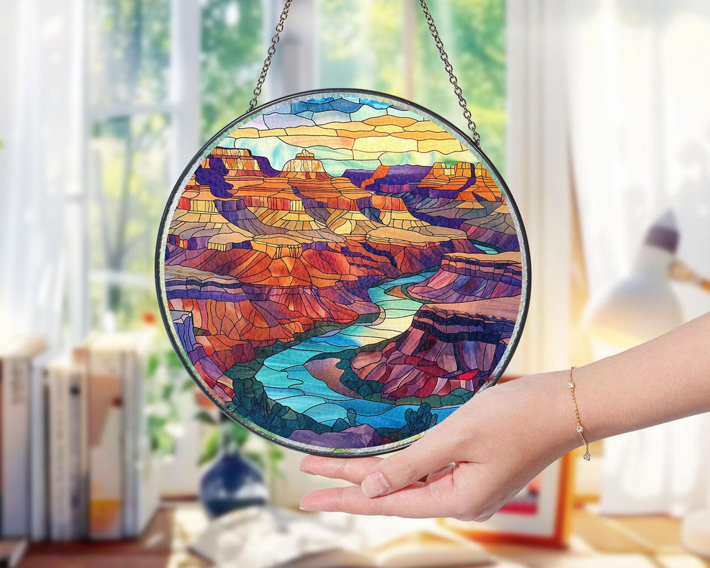 Grand Canyon National Park Glass Suncatcher, Arizona National Park Glass Art, Mountain Window Hangings, Traveler Gift, Christmas Gifts. SCBILUMIE21
