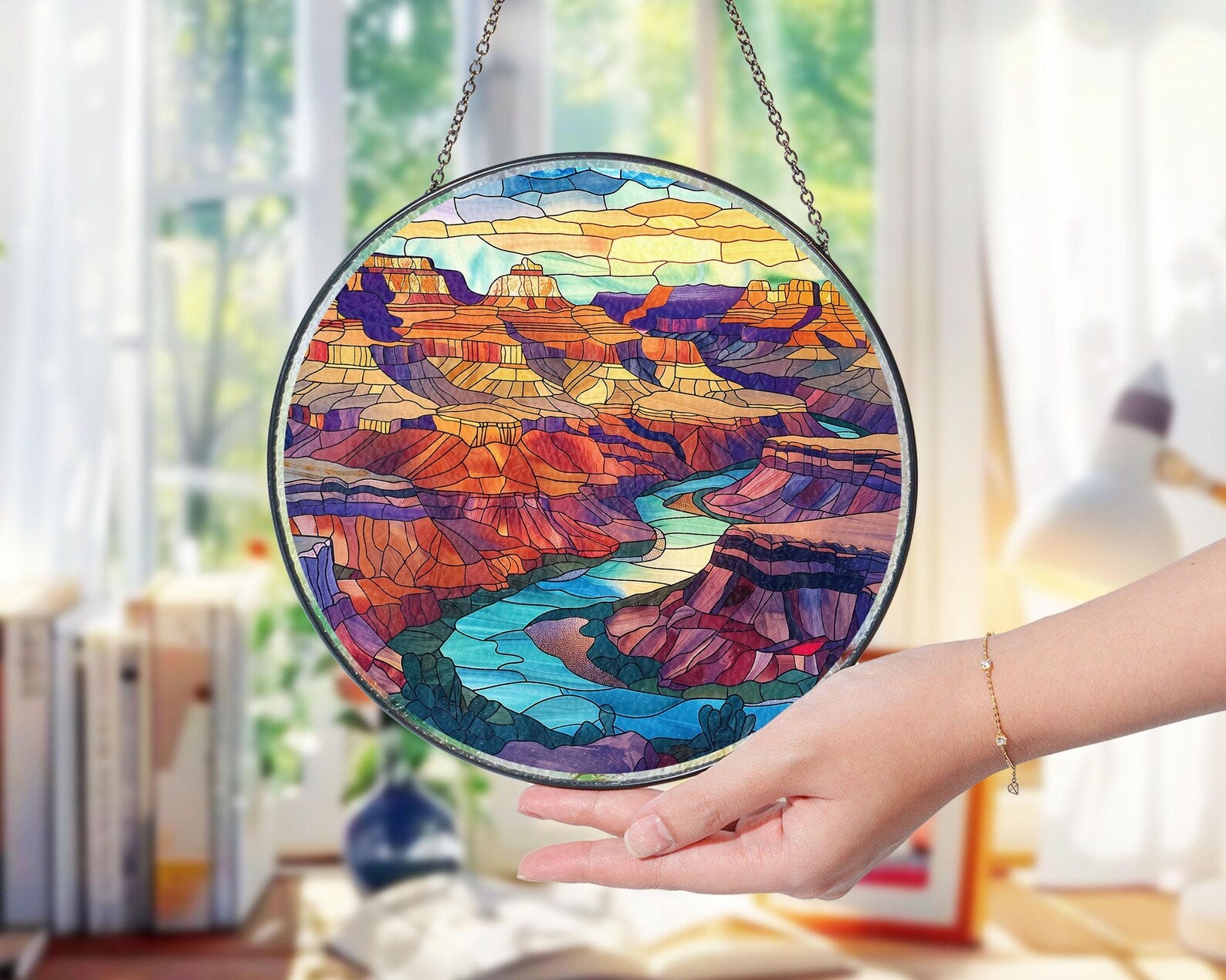 Grand Canyon National Park Glass Suncatcher, Arizona National Park Glass Art, Mountain Window Hangings, Traveler Gift, Christmas Gifts. SCBILUMIE21