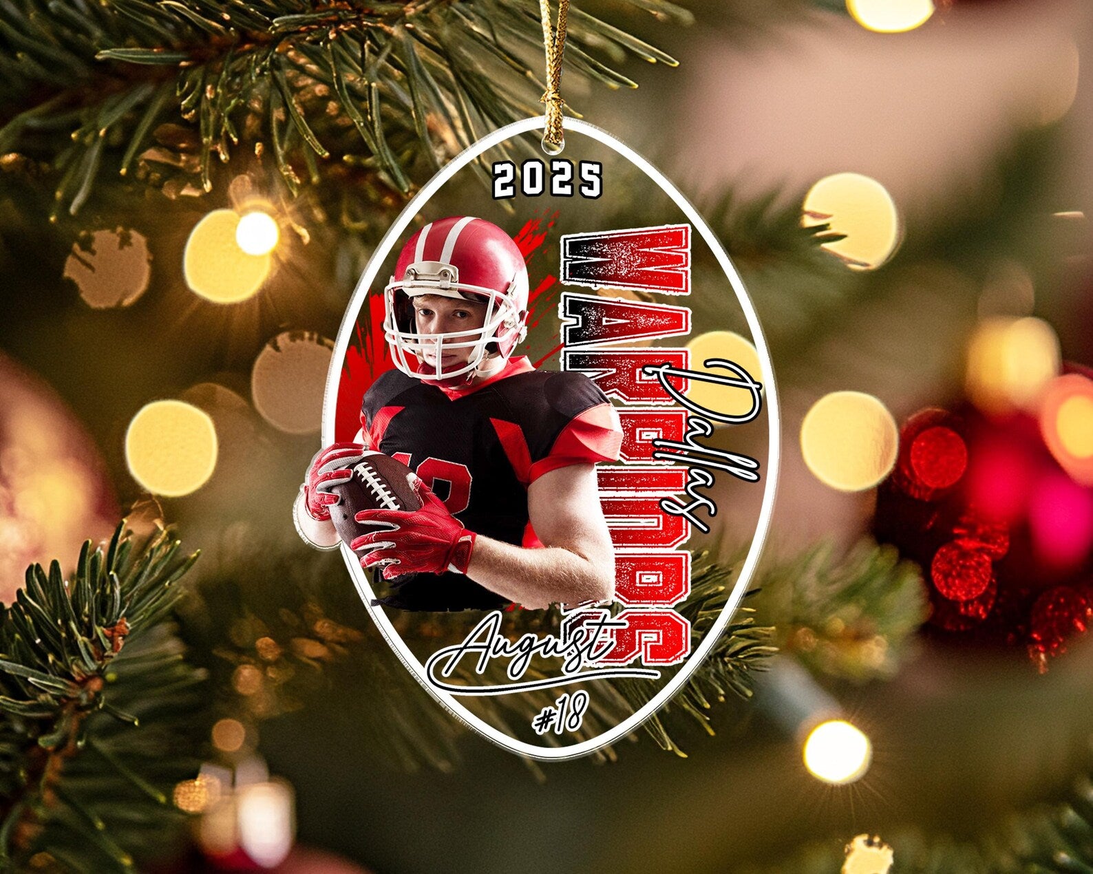 Custom Player Football Christmas Ornament, Custom Sport Photo Ornament, Football Player Gift, Football Team Gift, Football Coach Gift. COBILUMIE56