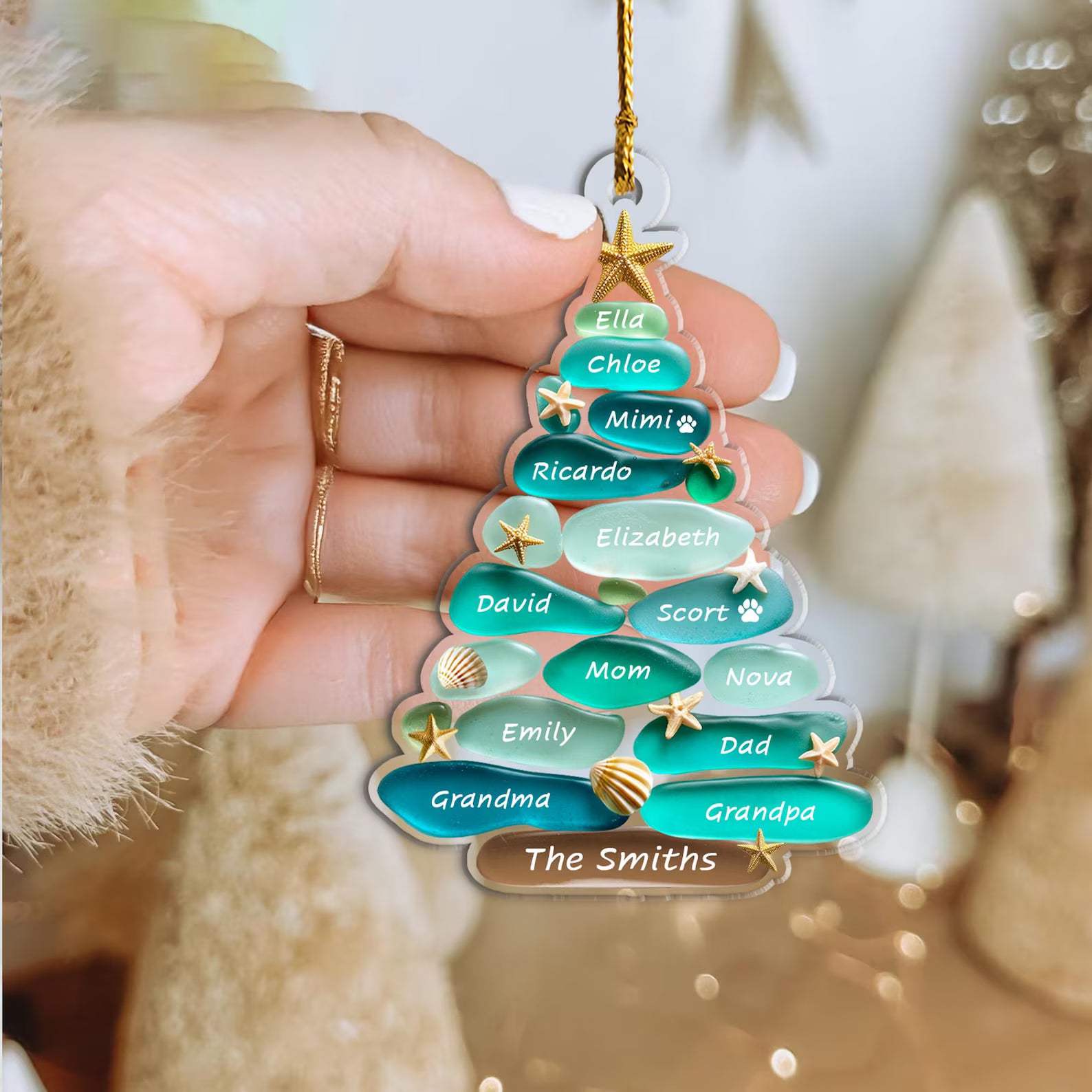 Custom Family Tree Sea Glass Christmas Ornament, Custom Family Name Ornament, Coastal Christmas, Family Christmas Gift, Christmas Decor. COBILUMIE28