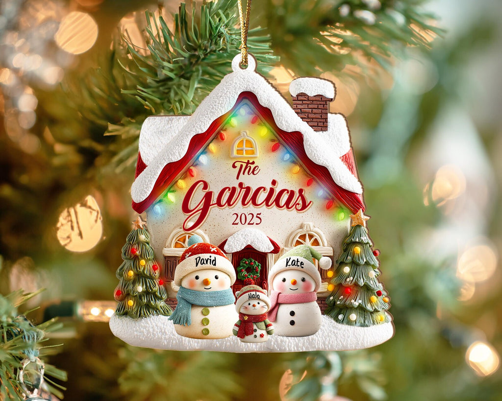 Custom Snowman Family Christmas Ornament, Custom Family of 3 to 10 with Pets Ornament, Gift For Grandparents, Christmas Tree Decor COBILUMIE46