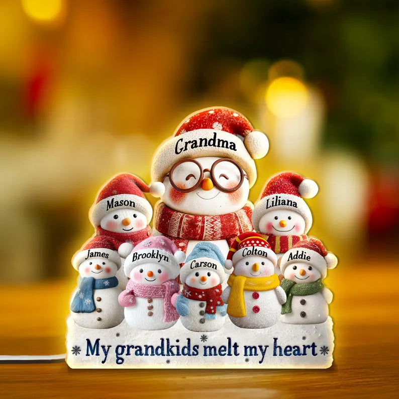 Custom Grandma Snowman Light Box, Snowman Family Christmas Night Light, Gift For Grandma, Grandma Christmas Gift, Christmas Decoration NLFRBILUMIE18