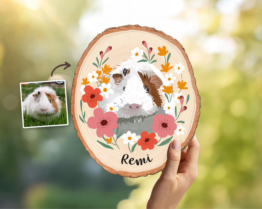 Custom Guinea Pig Portrait Wooden Hanging, Custom Pet Memorial Gift, Hamster Memorial Gift, Pet Portrait Wall Art, Pet Loss Sympathy Gift. WHBILUMMIE5