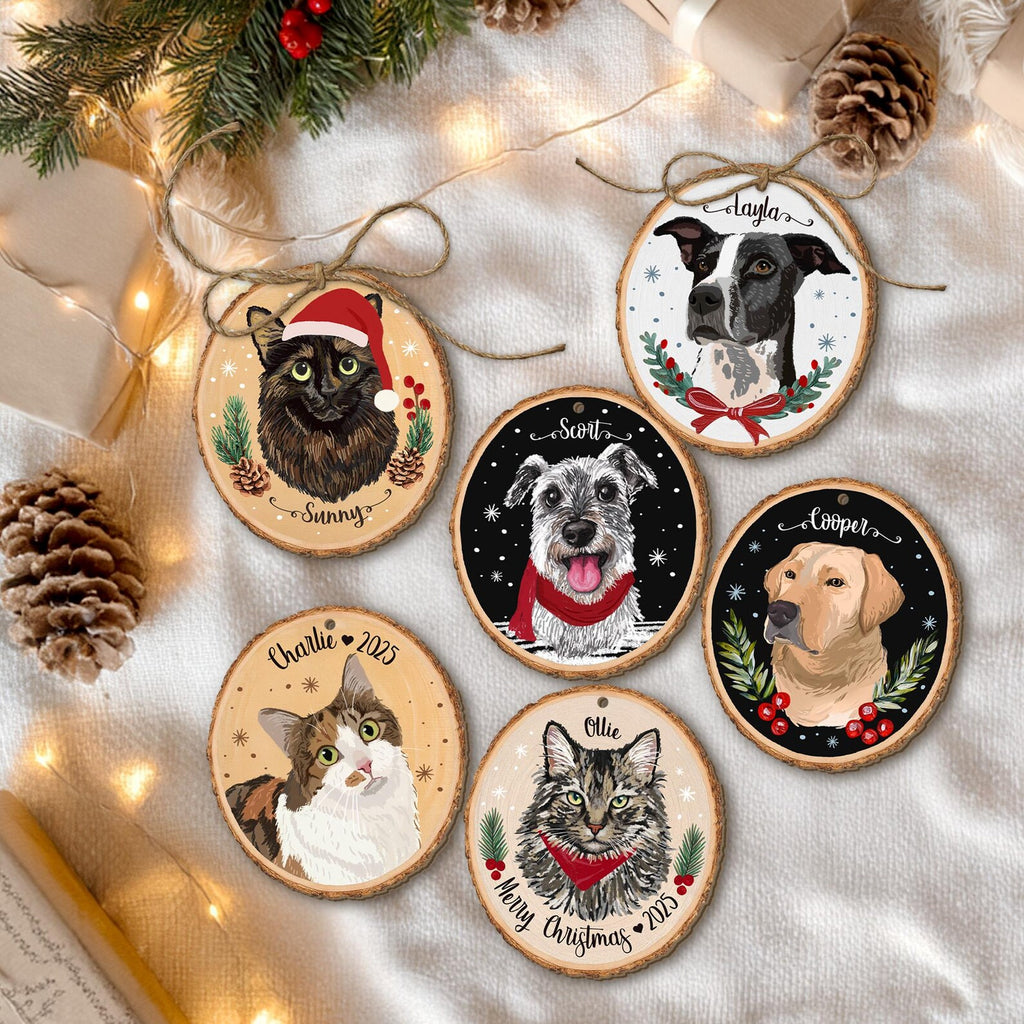 Custom Pet Portraits Using Pet's Photo Ornament, Custom Puppy's First Christmas Ornament, Custom Dog Portrait Ornament, Pet Memorial Gift. COBILUMIE26