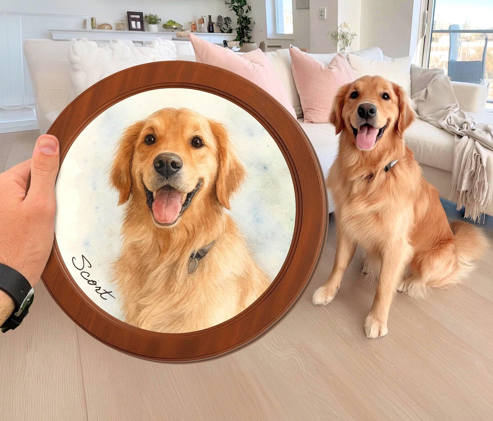 Custom Pet Portrait From Photo Wooden Hanging, Custom Dog Photo Frame, Pet Memorial Gift, Dog Loss Sympathy Gift, Gift For Dog Lovers. PTBILUMIE4