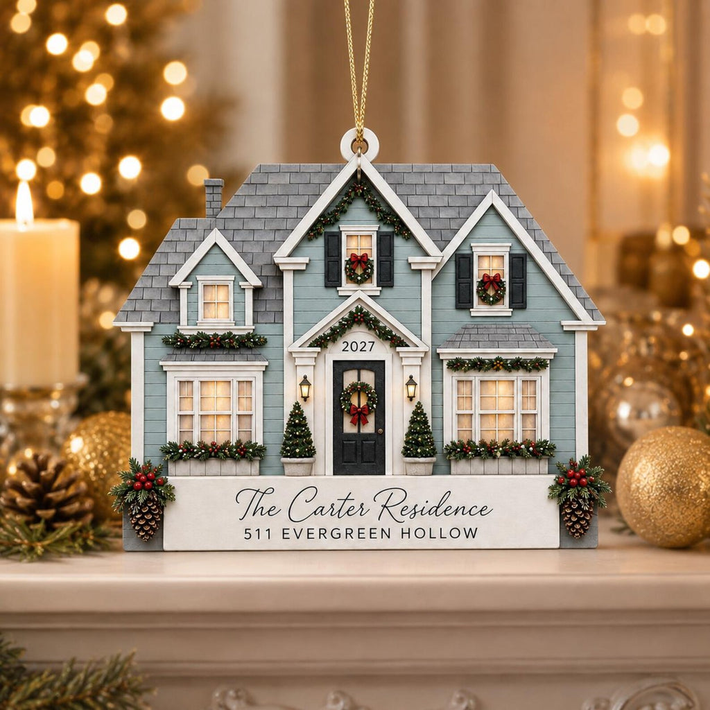 Personalized 2D Flat House Christmas Ornament, Custom New Home Wooden Ornament, Family Address Gift, Housewarming Keepsake	COBILUMIE90