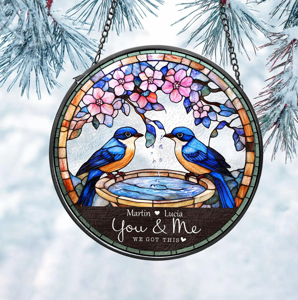 Custom Bluebird Couple Glass Suncatcher, Bluebird Glass Art, Valentine Gifts, Gift For Couple, Bird Lover Gift, Anniversary Gift, Home Decor. SCBILUMIE2
