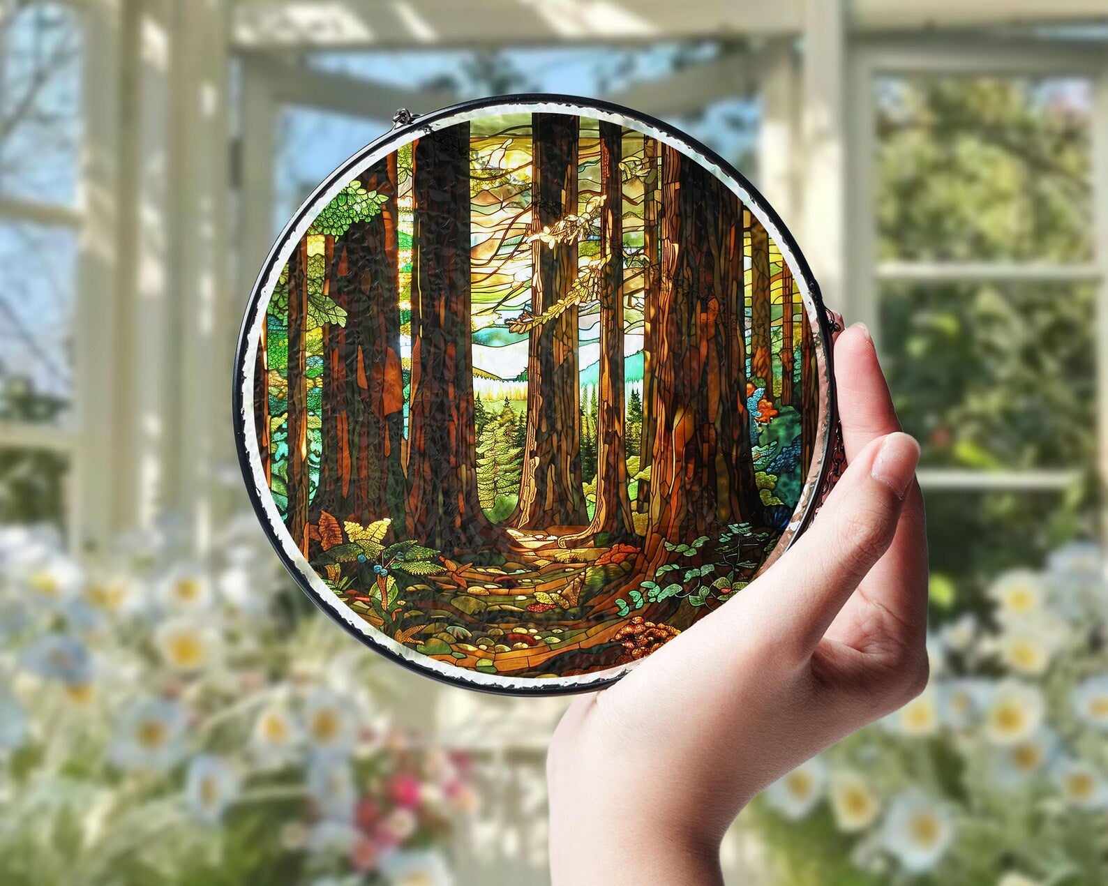 Redwood National Park Glass Suncatcher, Forest Glass Suncatcher, US National Parks Window Hangings, Window Decor, Housewarming Gift. SCBILUMIE24