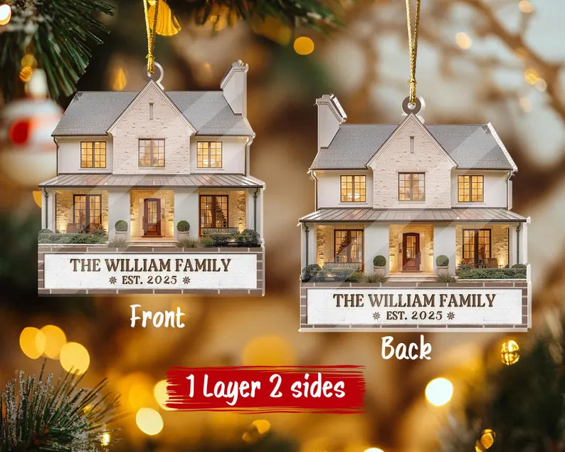 Personalized Home Photo Ornament, Custom New Home Christmas Ornament, House Ornament, Family Name Ornament, Housewarming Gift, Realtor Gift. COBILUMIE4