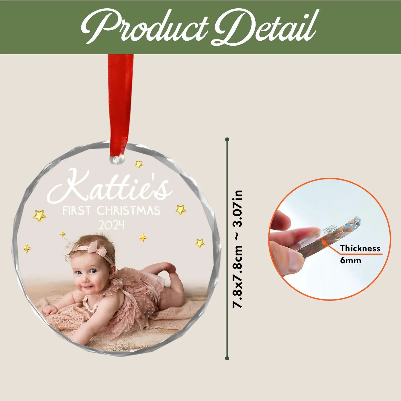 Personalized Baby Photo Glass Ornament, Baby's First Christmas Ornament, Kids Christmas Gift, Family Ornament, Christmas Tree Decoration. COBILUMIE69