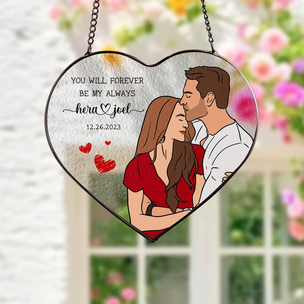 Custom Hand-draw Couple Portrait Glass Suncatcher, Anniversary Gift, Couple Portrait From Photo Gift, Boyfriend Birthday Gift, Couple Gifts. SCBILUMIE4