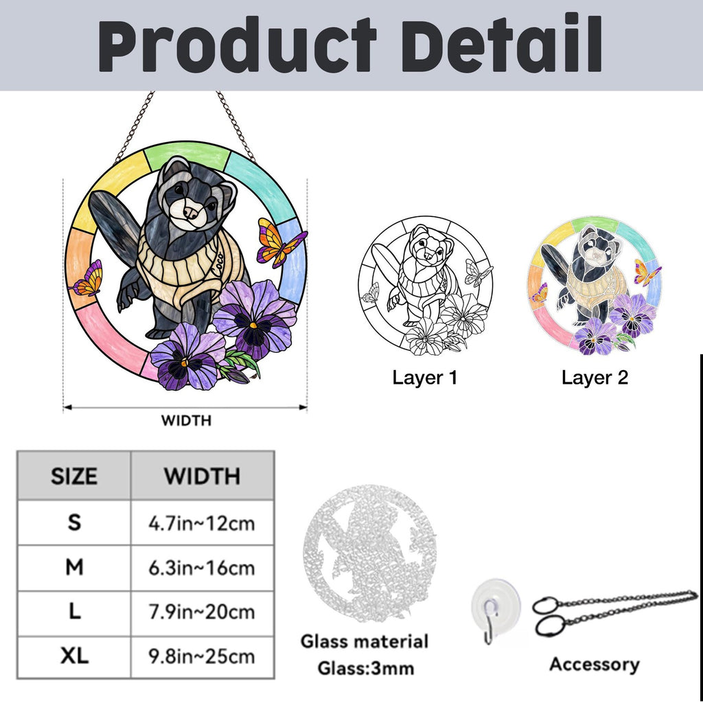 Custom Ferret Portrait From Photo Glass Suncatcher, Funny Raccoon Gift, Reptile Lover Gift, Pet Memorial Gift, Pet Loss Sympathy Gift. SCCBILUMMIE13