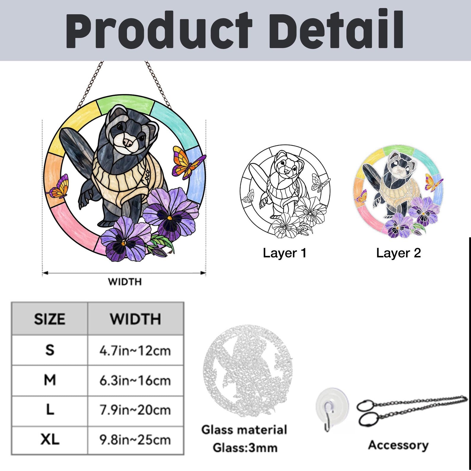 Custom Ferret Portrait From Photo Glass Suncatcher, Funny Raccoon Gift, Reptile Lover Gift, Pet Memorial Gift, Pet Loss Sympathy Gift. SCCBILUMMIE13