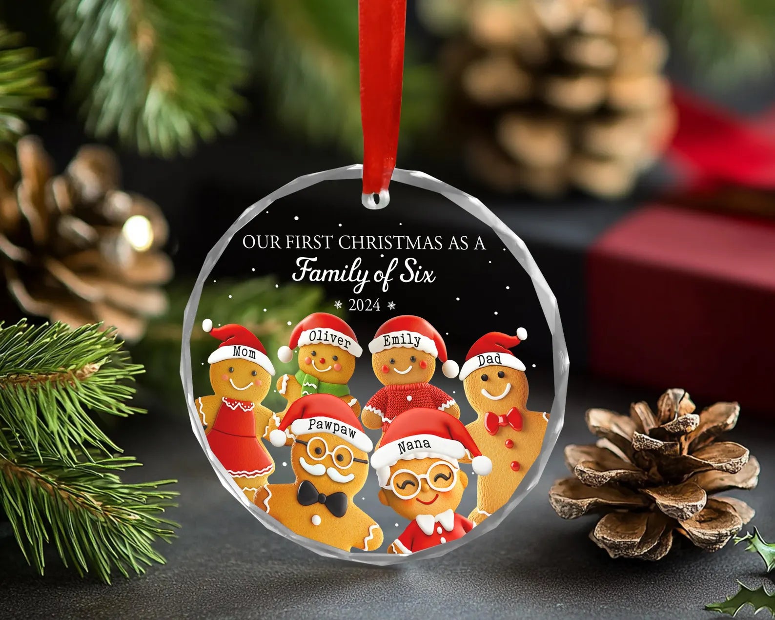 Personalized First Christmas As A Family Of 5 Ornament, Custom Gingerbread Family Ornament, New Baby Ornament, Family Christmas Gift COBILUMIE52