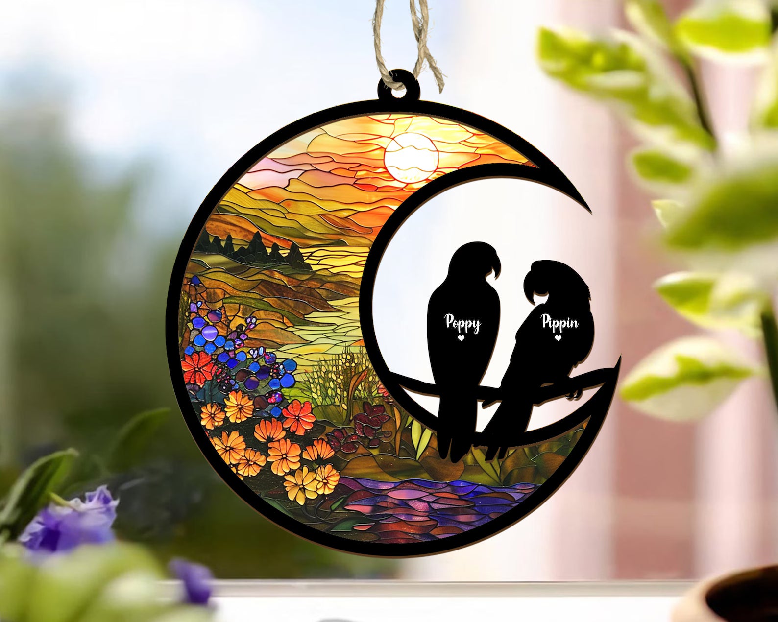 Personalized Parrot Memorial Suncatcher, Bird Memorial Gift, Cockatiel Gift, Loss Of Pet Sympathy Gift, Loss of Parrot Gift, Bird Lover Gift. SCCBILUMMIE38