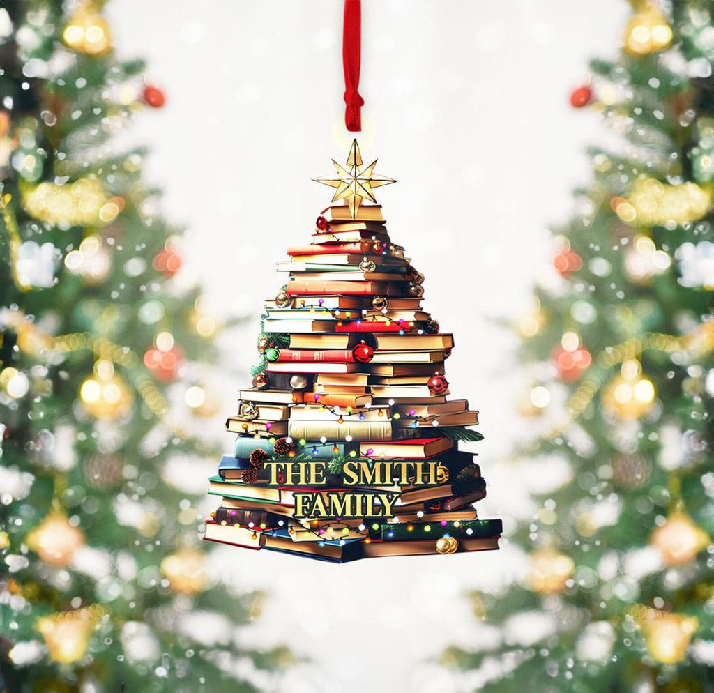 Personalized Family Christmas Ornament, Christmas Tree Ornament, Bookish Ornament, Family Name Ornament, Book Lover Gift, Bookworm Gifts. COBILUMIE32