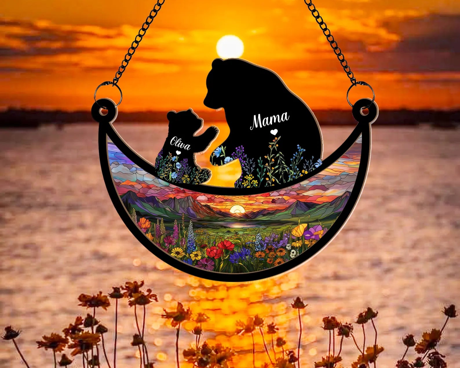 Personalized Mama Bear Suncatcher, Custom Bear Family Gift, Mother's Day Gift For Mom, Mom Gift From Kids, Mom Birthday Gift. MDBILUMIE4