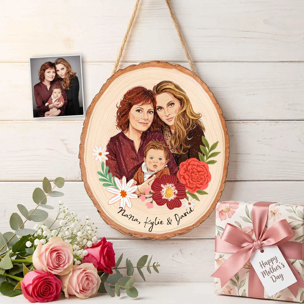 Custom Mom Portrait Wooden Hanging, Custom Family Portrait From Photo, Mother's Day Gift For Mom, Grandma Gift, 1st Mother's Day Gift. MDBILUMIE14