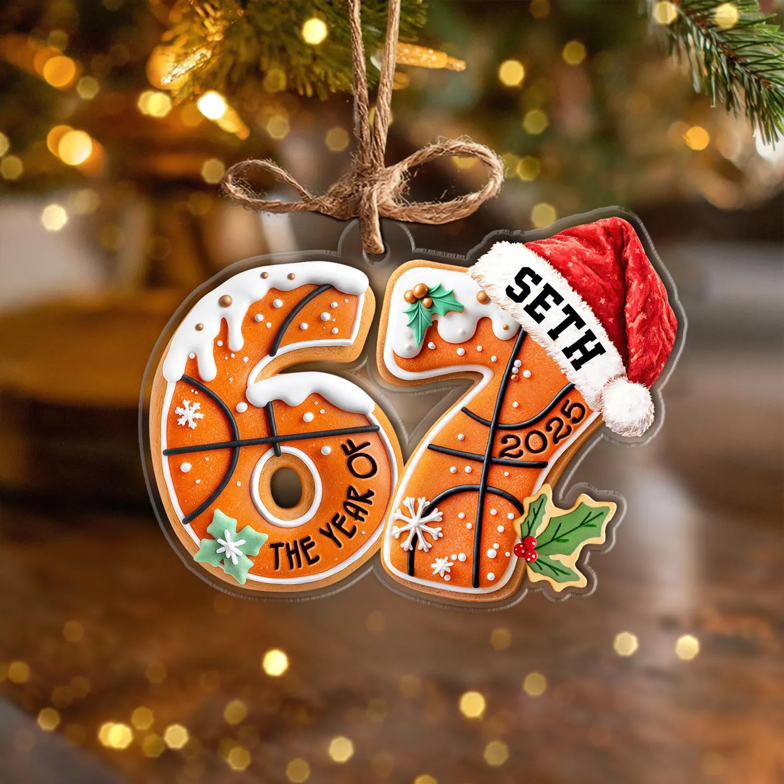 Custom Basketball Six Seven Ornament, Funny 6 7 Christmas Ornament, Sport Ornament, Kids Ornament, Basketball Gift, Gen Alpha Humor Ornament COBILUMIE44