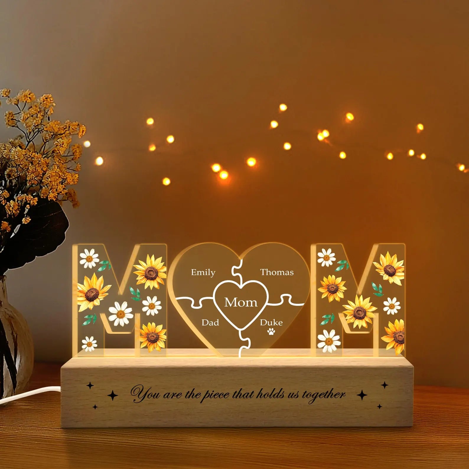 Custom Mother's Day Puzzle Night Light, Custom Mom Sunflower Gift, Mother's Day Gift, Gift For Mom, Mom Birthday Gift, Mom Gift From Kids. NLFRBILUMIE34