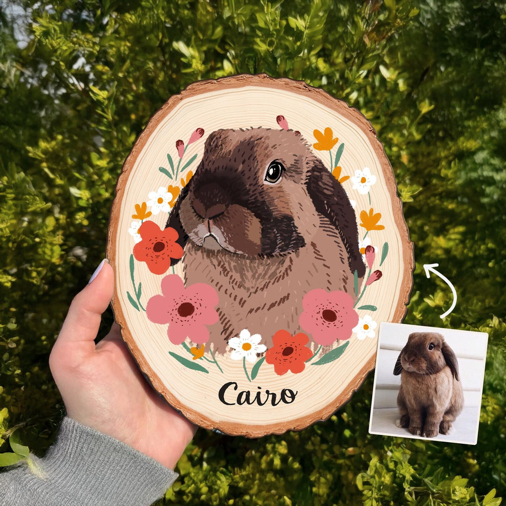 Custom Rabbit Portrait Wooden Hanging, Custom Pet Portrait From Photo, Bunny Memorial Gift, Pet Portrait Wall Art, Pet Loss Sympathy Gift. WHBILUMMIE4