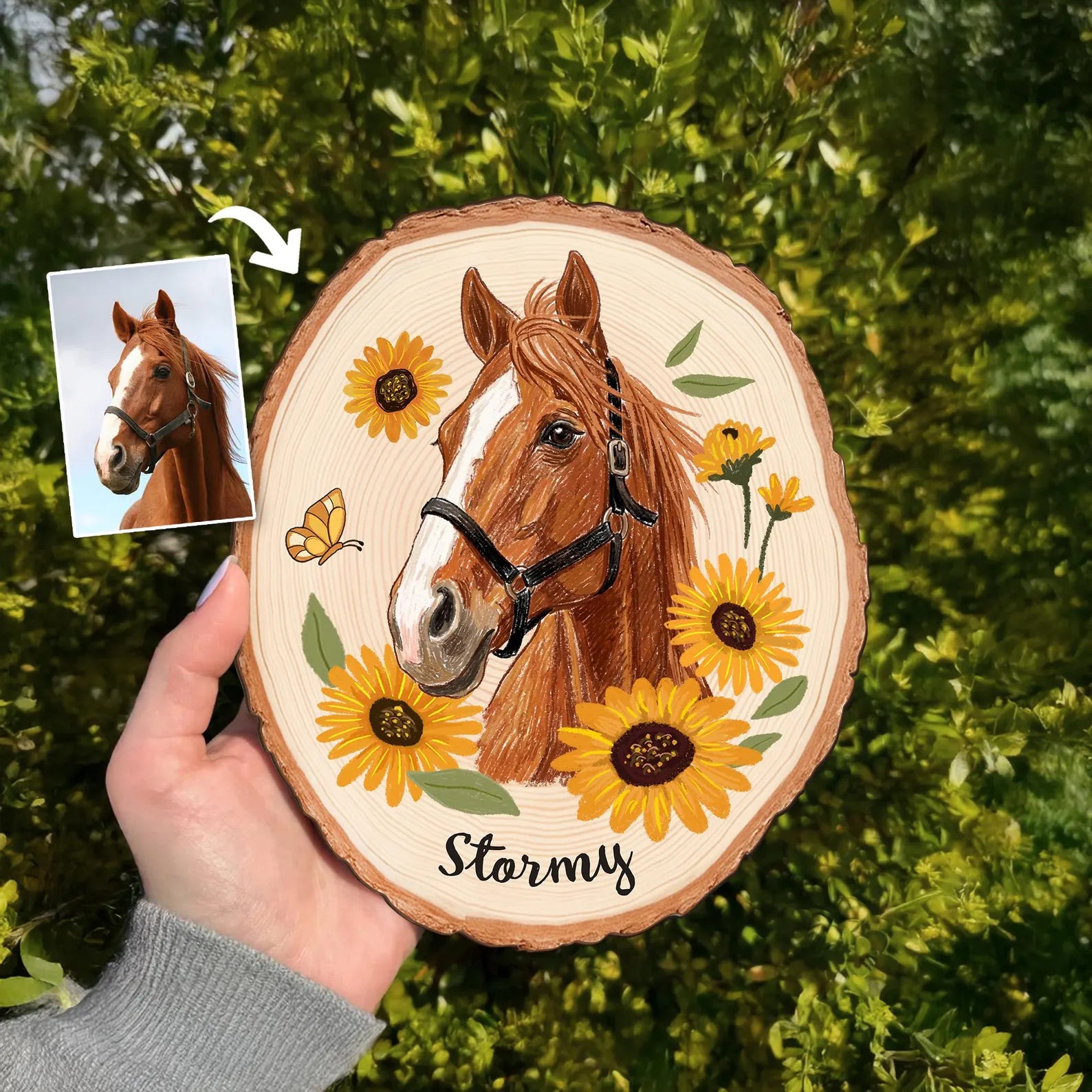 Custom Horse Portrait Wooden Hanging, Custom Pet Portrait Using Pet Photo, Horse Memorial Gift, Horse Lover Gift, Pet Loss Sympathy Gift. WHBILUMMIE6