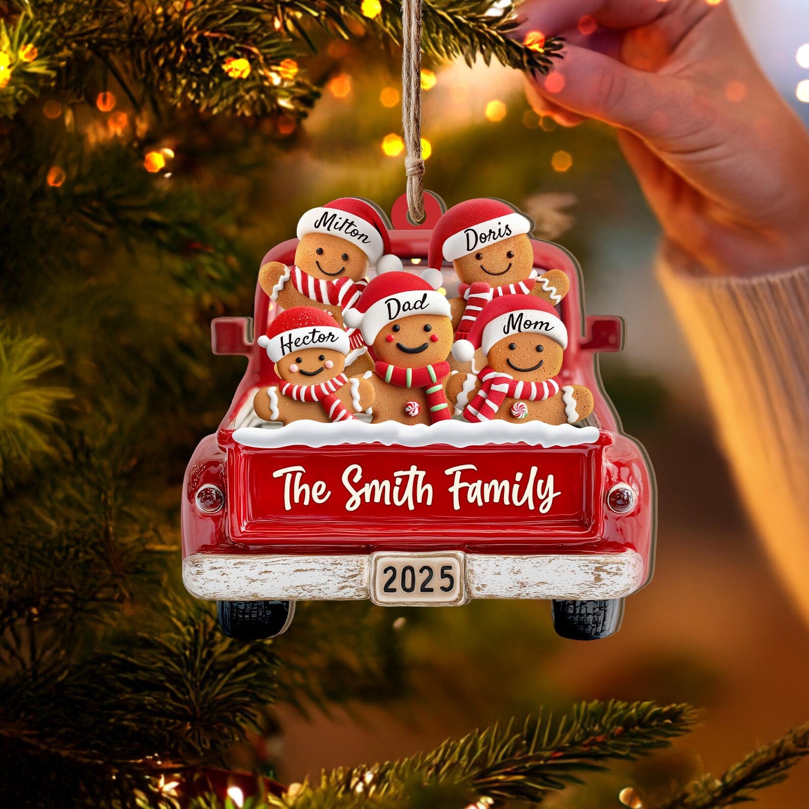 Custom Gingerbread Family Christmas Ornament, Custom Red Truck Ornament, Family Christmas Gift, Holiday Keepsake, Christmas Tree Decor. COBILUMIE40