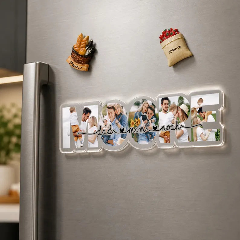 Personalized Family Photo Collage Fridge Magnet, Custom Family Name Gift, Family Picture Frame, Anniversary Gift, Housewarming Gift. PMBILUMIE4