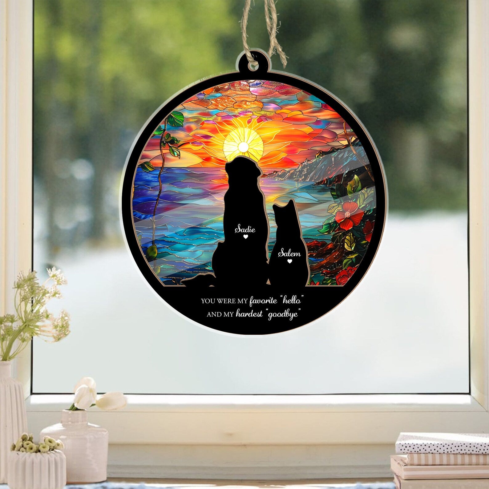 Personalized Loss Of Pet Sympathy Gift, Custom Pet Memorial Suncatcher, Pet Loss Gift, Pet Memorial Gift, Dog Sympathy Gift, Pet Suncatcher. SCCBILUMMIE40